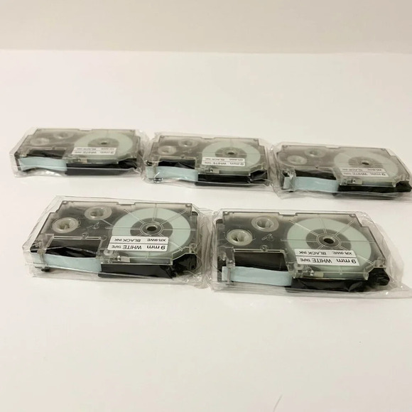 9mm Black Ink White  Tape Casio XR-9WE Label Tape Lot of 5 - Picture 12 of 12